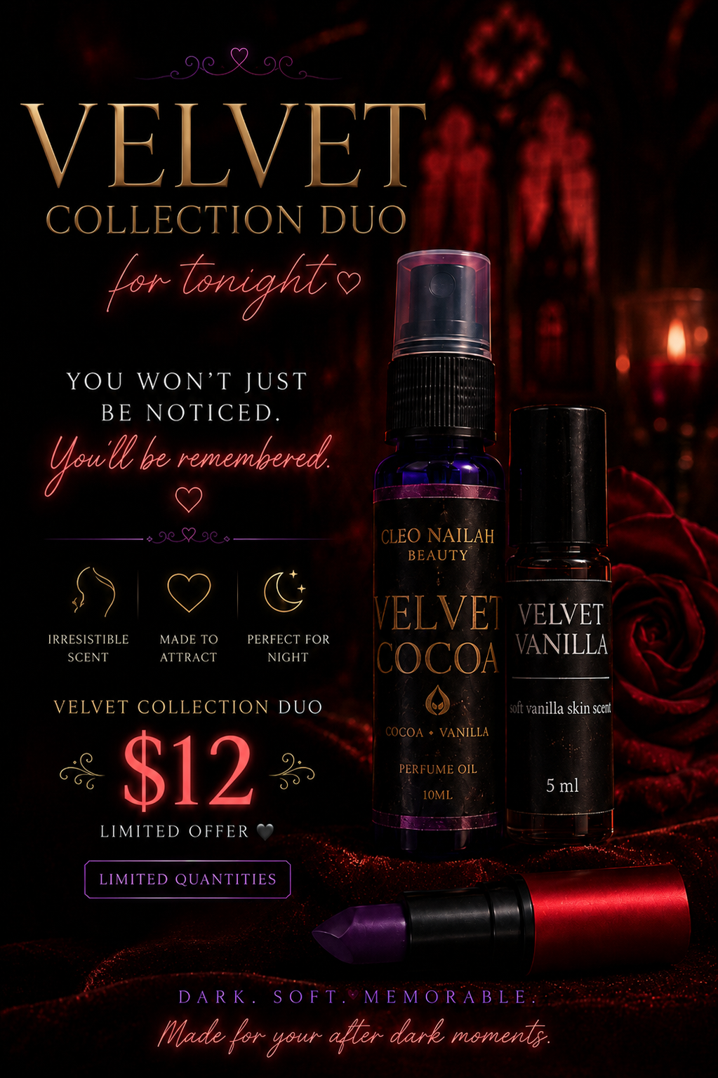 Velvet Collection Duo | Vanilla & Cocoa Perfume Set + Lipstick